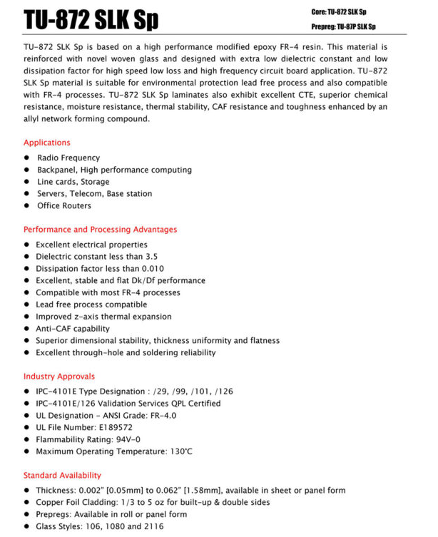 TU-872SLK: High speed PCB material